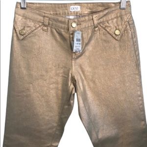 CACHÉ VINTAGE GOLD METALLIC COATED STRAIGHT LEG JEANS • sz 2 •NWT